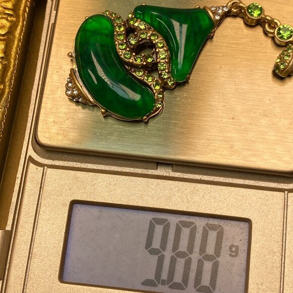 Oversized Green Cabochon Earrings - Long Drop - Picture 4 of 5